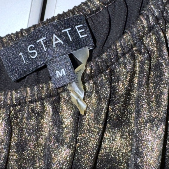 1.State Gold Black Metallic Cold-Shoulder Long-Sleeve Blouse Top Medium Y2K - Picture 7 of 10